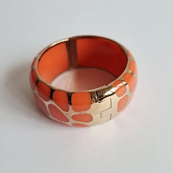 New Angelique De Paris 925 Gold Platted Coral Leopard Print Wide Bracelet - Picture 6 of 16